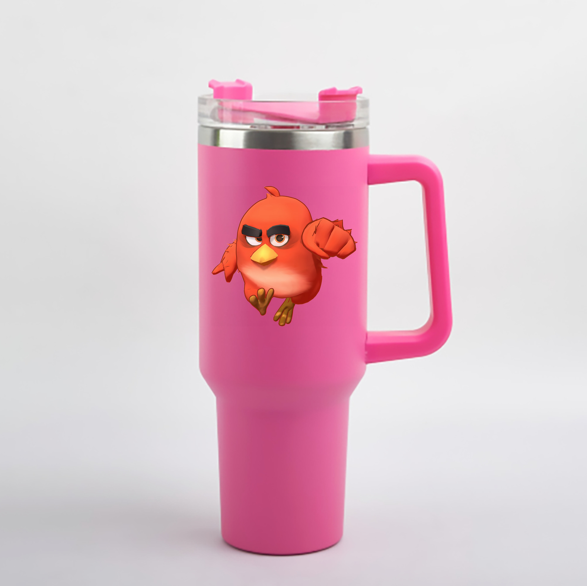 （画像用） Angry Birds アングリーバード 1200mL車用タンブラー - クリスタルステッカー（プラスチックストロー付き）